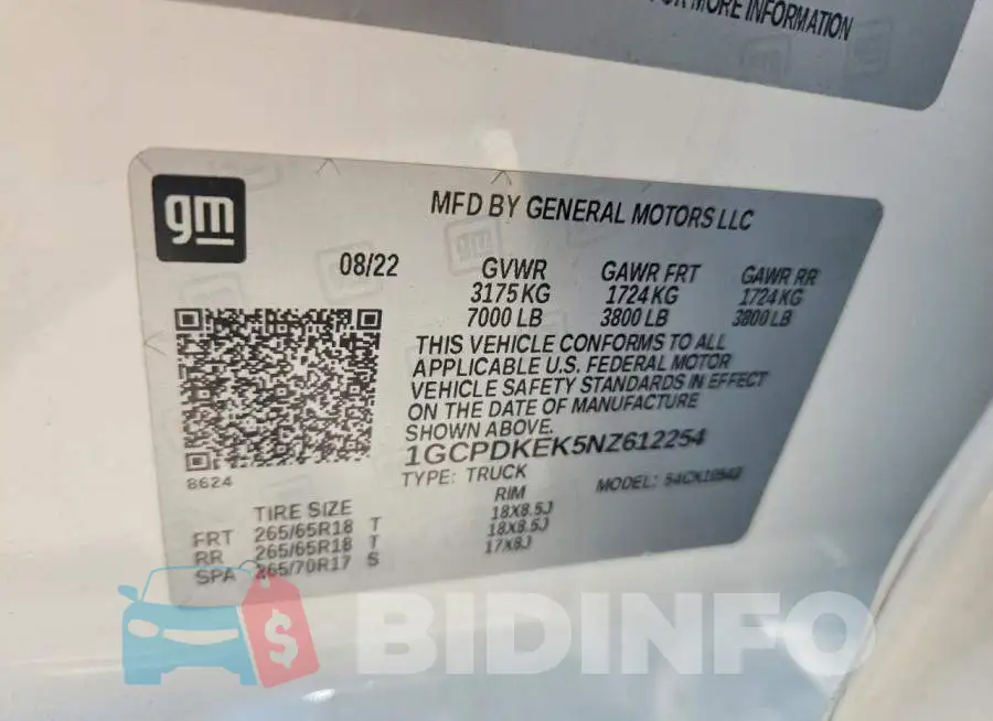 1GCPDKEK5NZ612254 Photo# 12