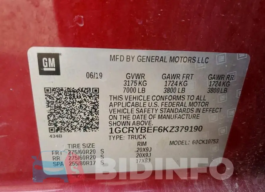 1GCRYBEF6KZ379190 Photo# 12
