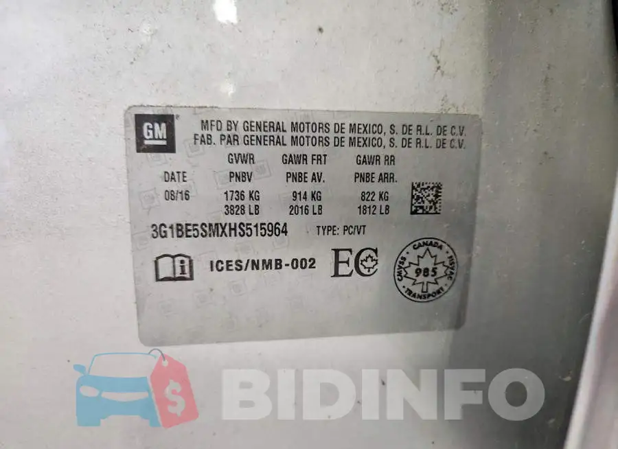 3G1BE5SMXHS515964 Photo# 12