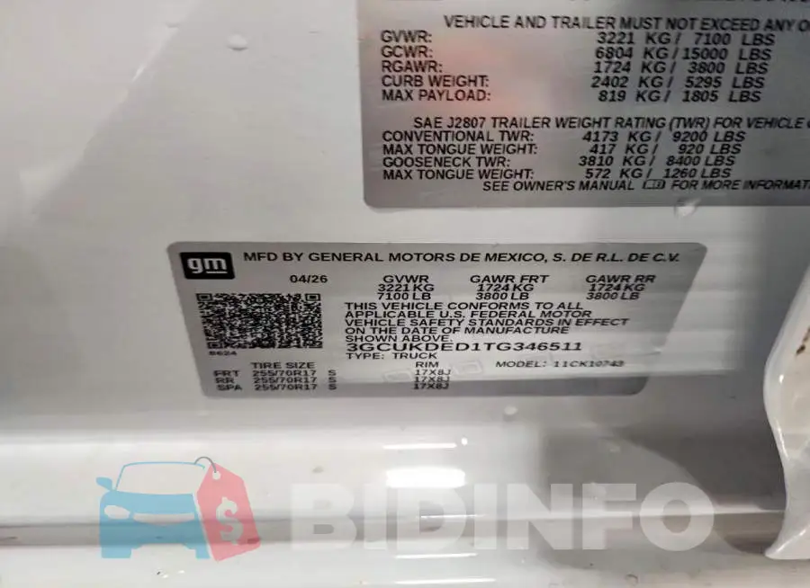 3GCUKDED1TG346511 Photo# 12