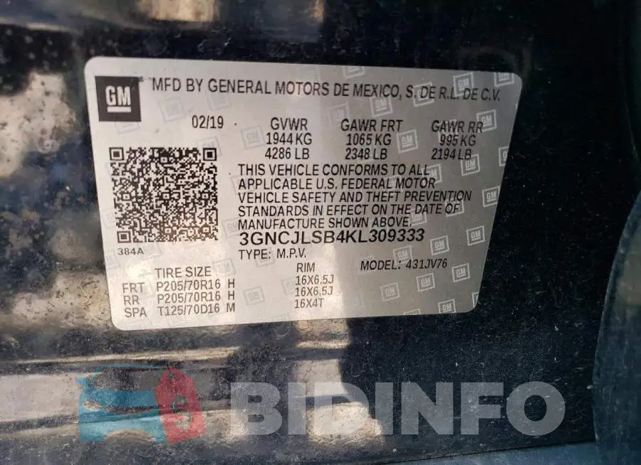 3GNCJLSB4KL309333 Photo# 12