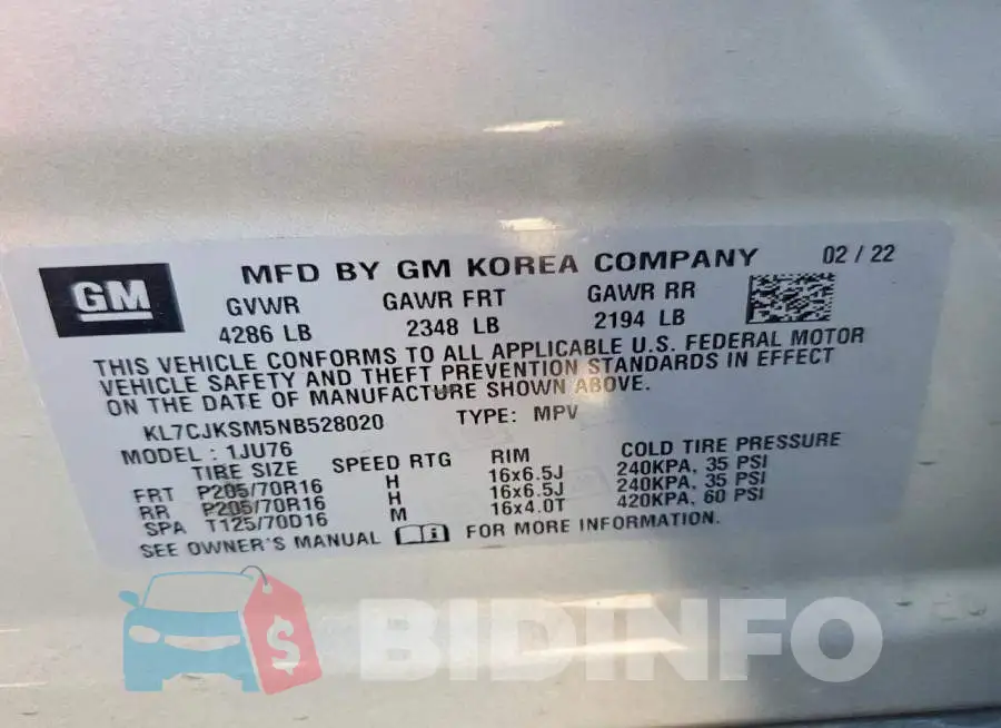 KL7CJKSM5NB528020 Photo# 12