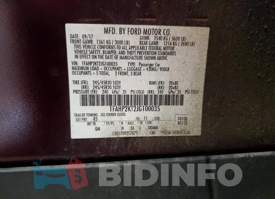 1FAHP2KT2JG100035 Photo# 12