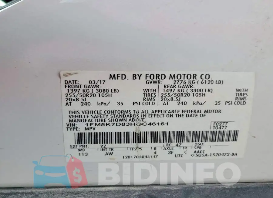 1FM5K7D83HGC46161 Photo# 13