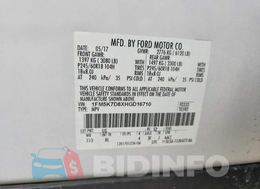 1FM5K7D8XHGD16710 Photo# 13