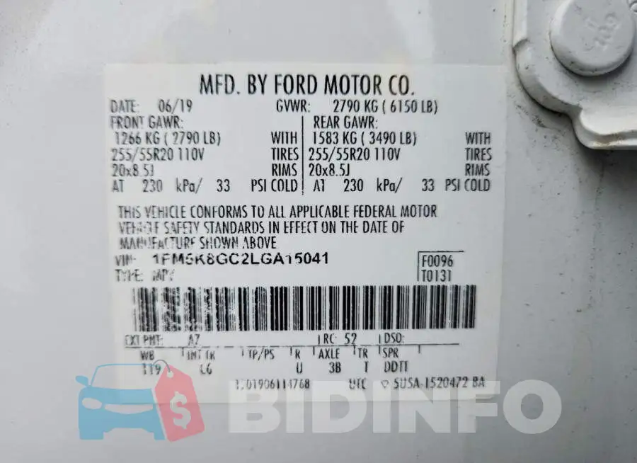 1FM5K8GC2LGA15041 Photo# 14