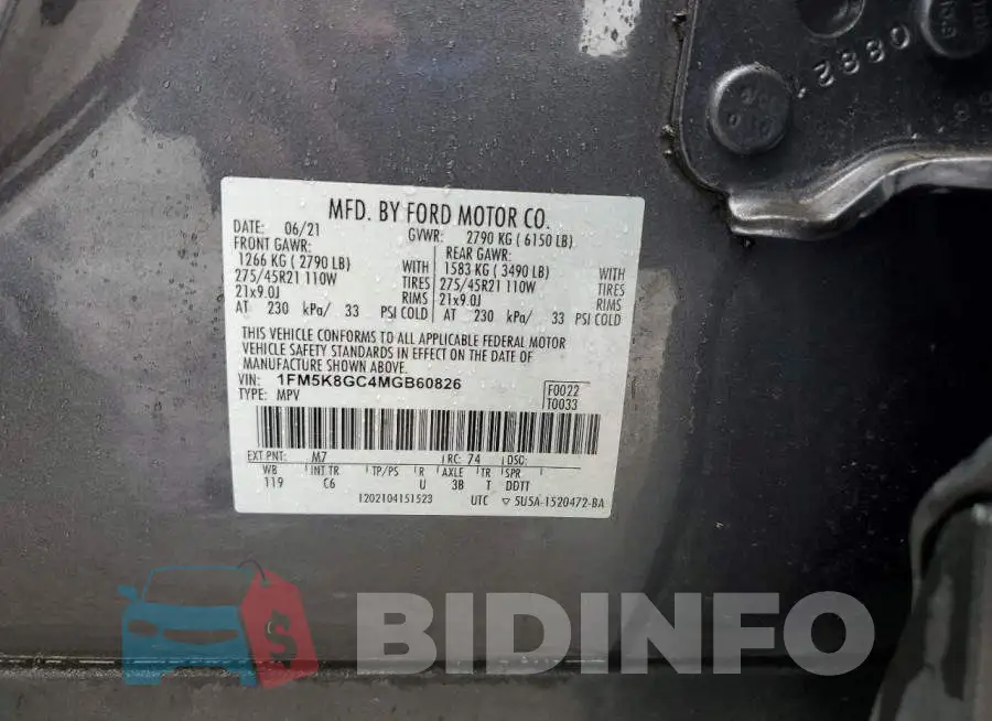 1FM5K8GC4MGB60826 Photo# 13