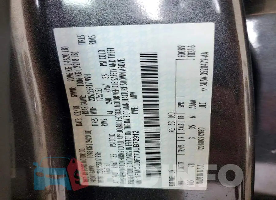 1FMCU0F77JUB72912 Photo# 13