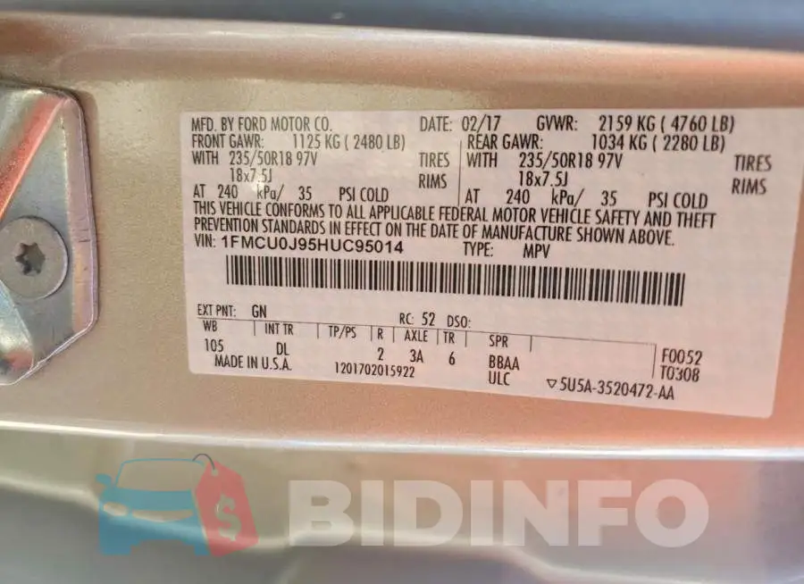 1FMCU0J95HUC95014 Photo# 14
