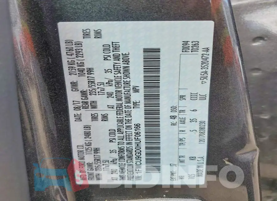 1FMCU9GD0HUF06166 Photo# 13