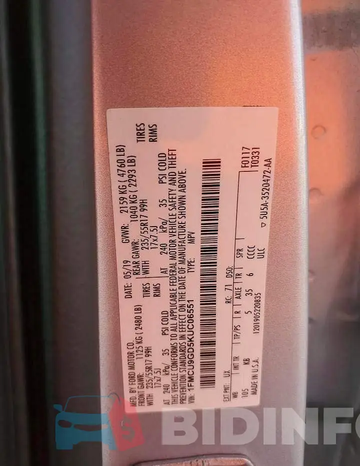 1FMCU9GD5KUC06551 Photo# 13