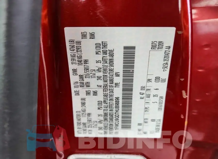 1FMCU9GD7HUB98896 Photo# 14