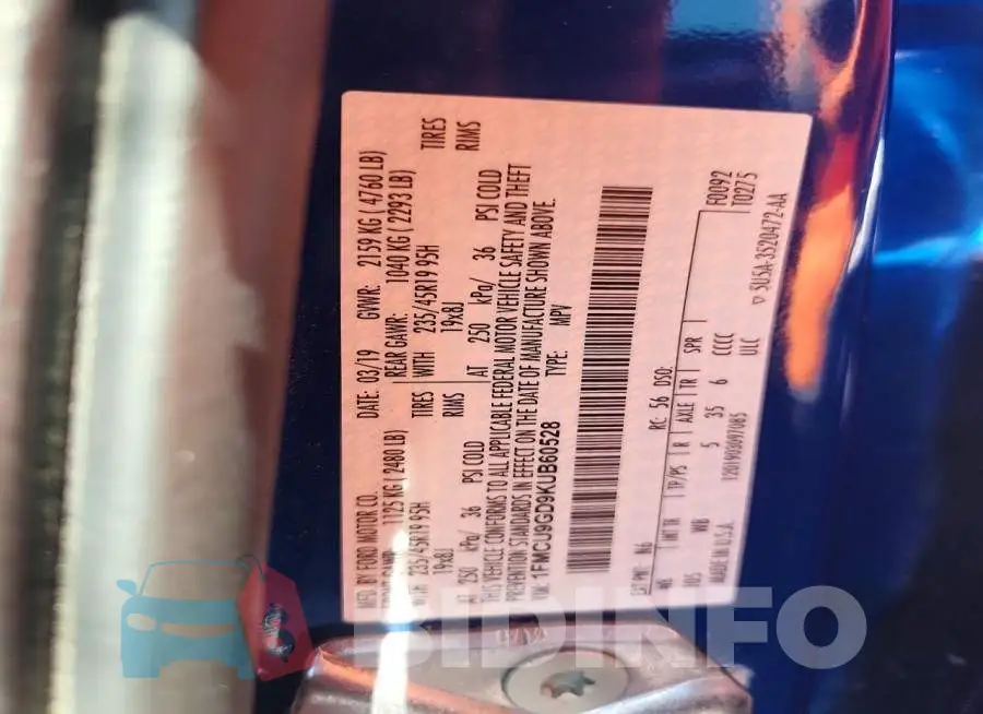1FMCU9GD9KUB60528 Photo# 12