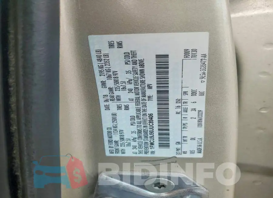 1FMCU9J90JUC89406 Photo# 12