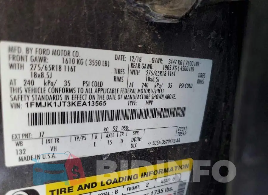 1FMJK1JT3KEA13565 Photo# 13
