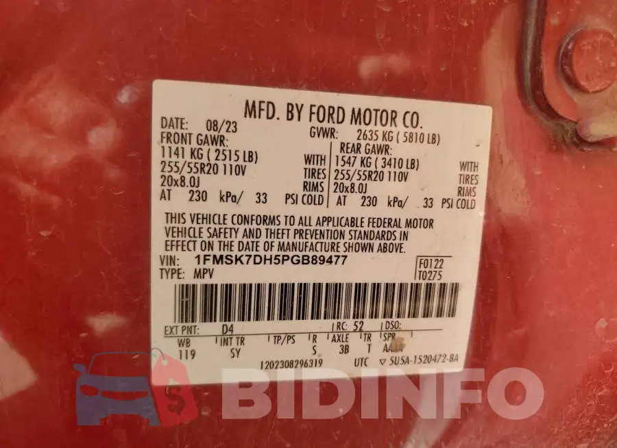 1FMSK7DH5PGB89477 Photo# 13