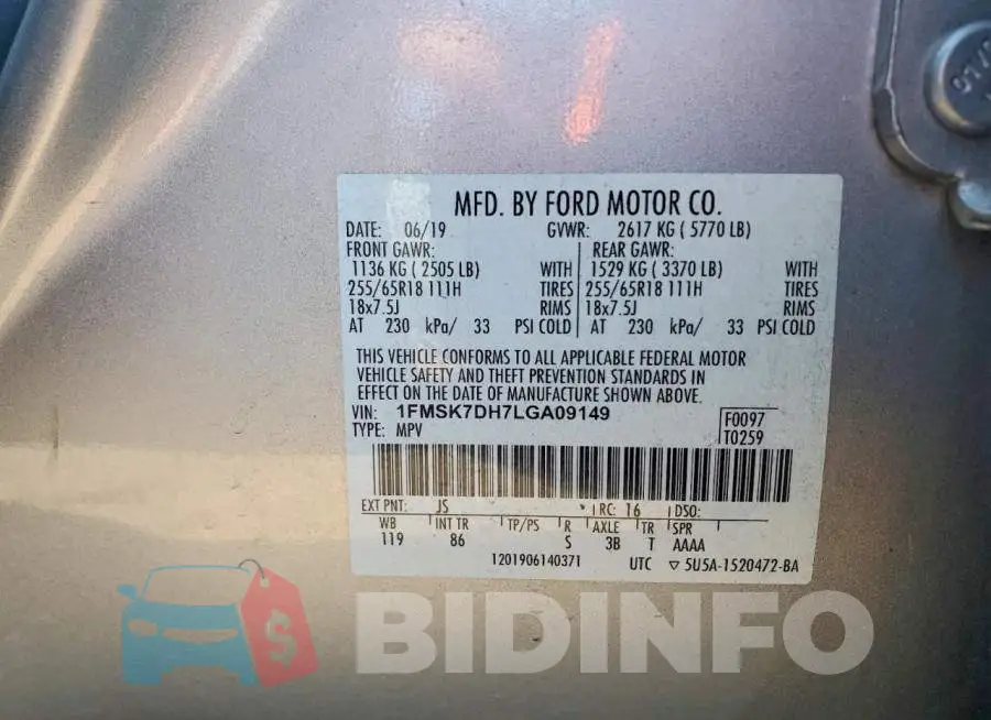 1FMSK7DH7LGA09149 Photo# 14
