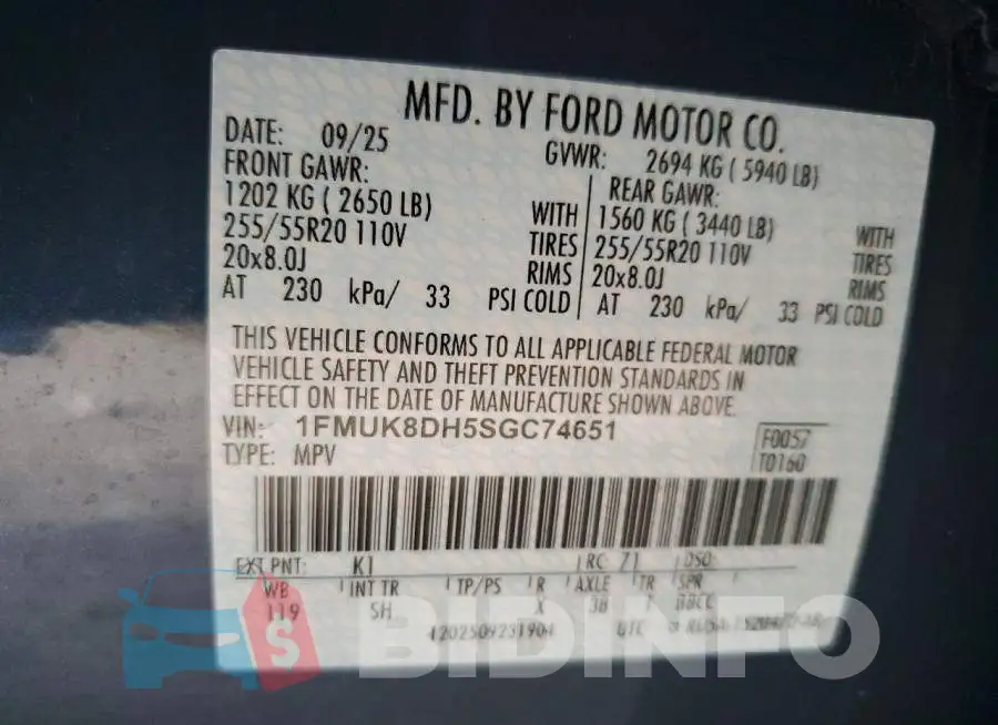 1FMUK8DH5SGC74651 Photo# 13