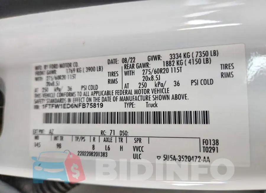 1FTFW1ED6NFB75819 Photo# 12