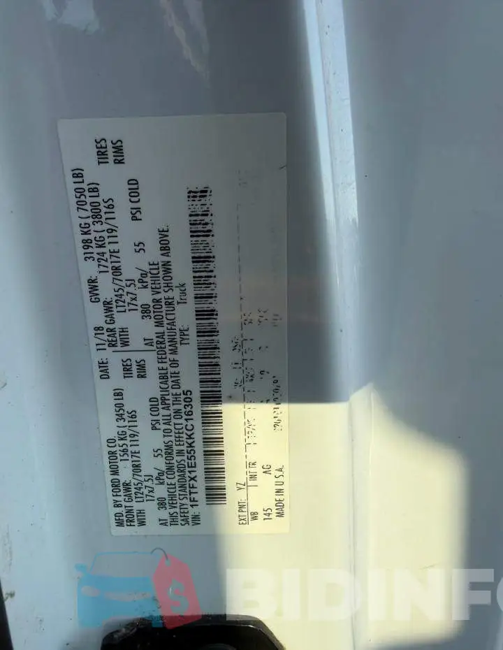 1FTFX1E55KKC16305 Photo# 10