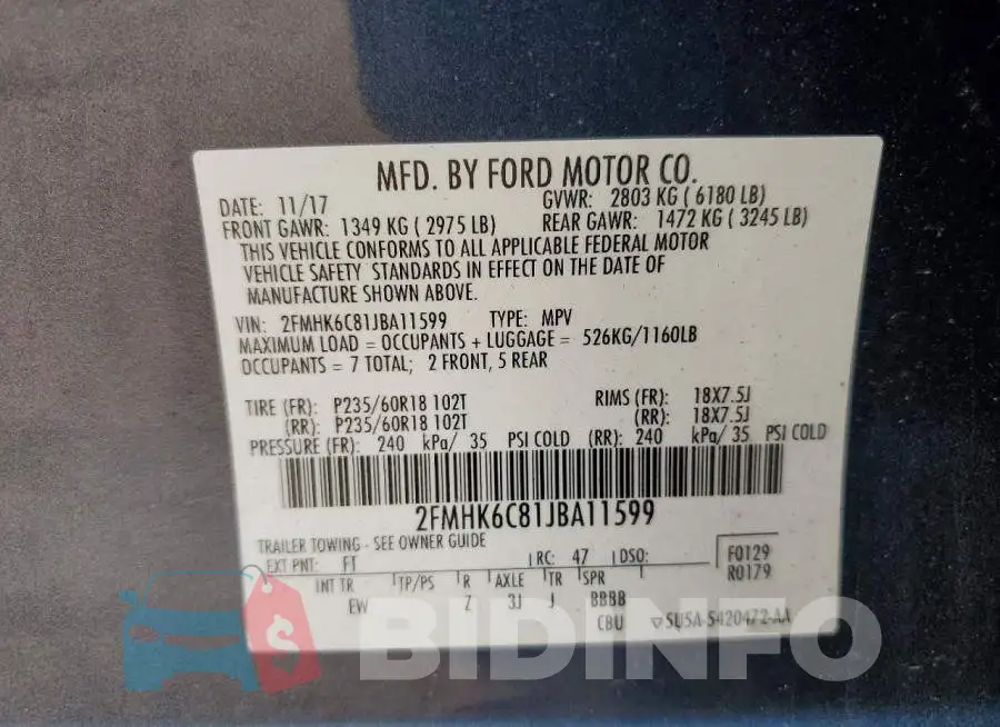 2FMHK6C81JBA11599 Photo# 13