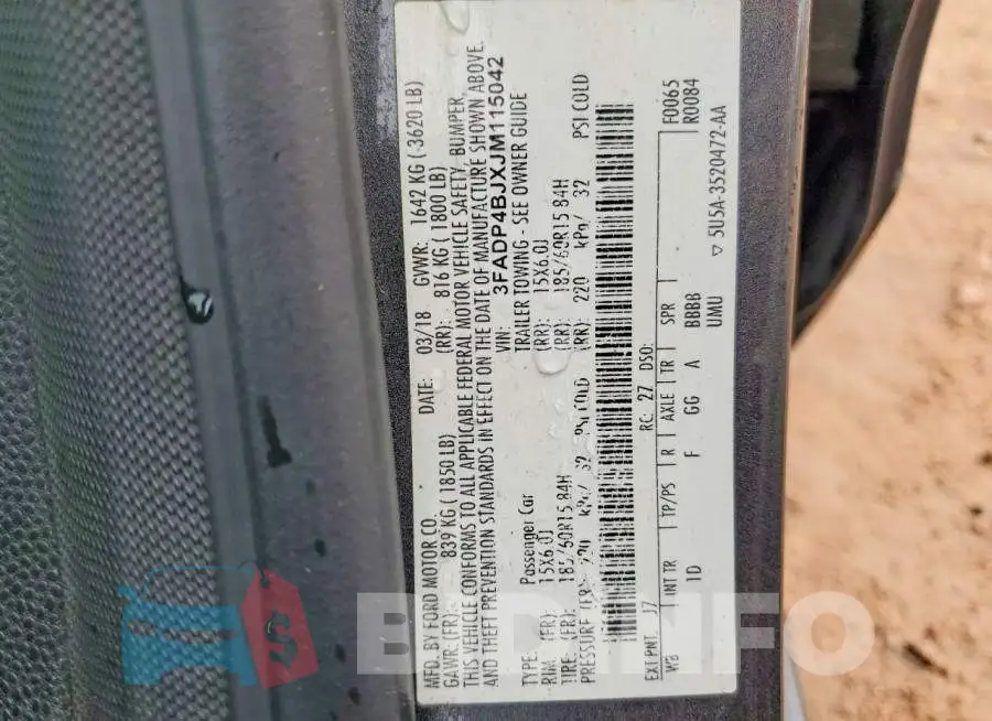 3FADP4BJXJM115042 Photo# 12