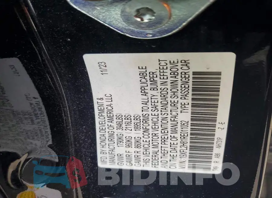 19XFL2H81RE011052 Photo# 12