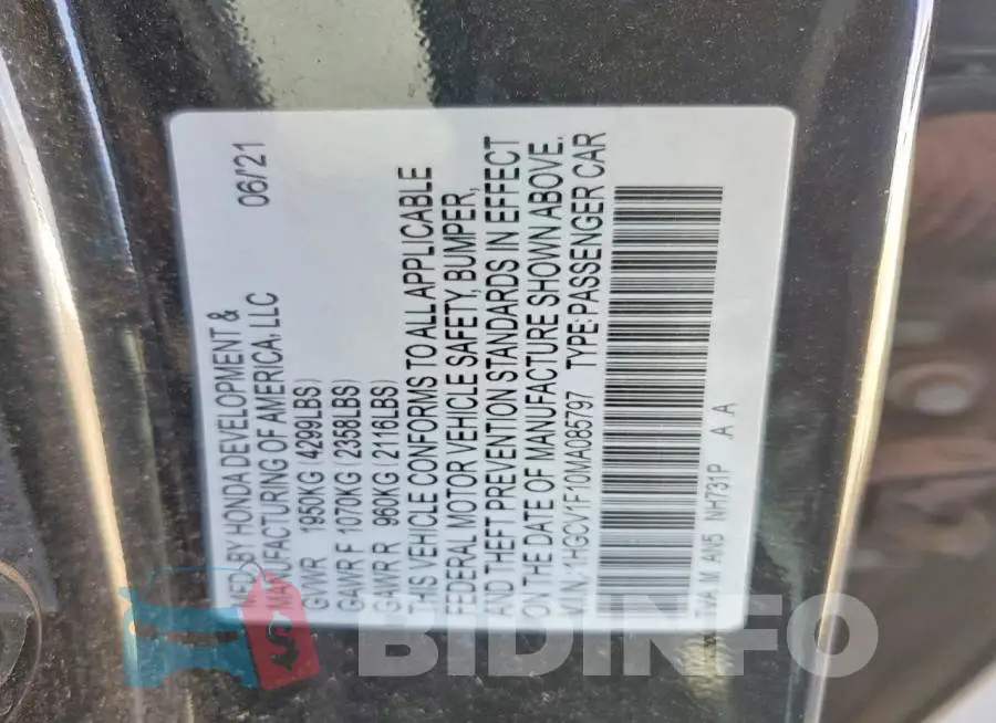 1HGCV1F10MA085797 Photo# 12
