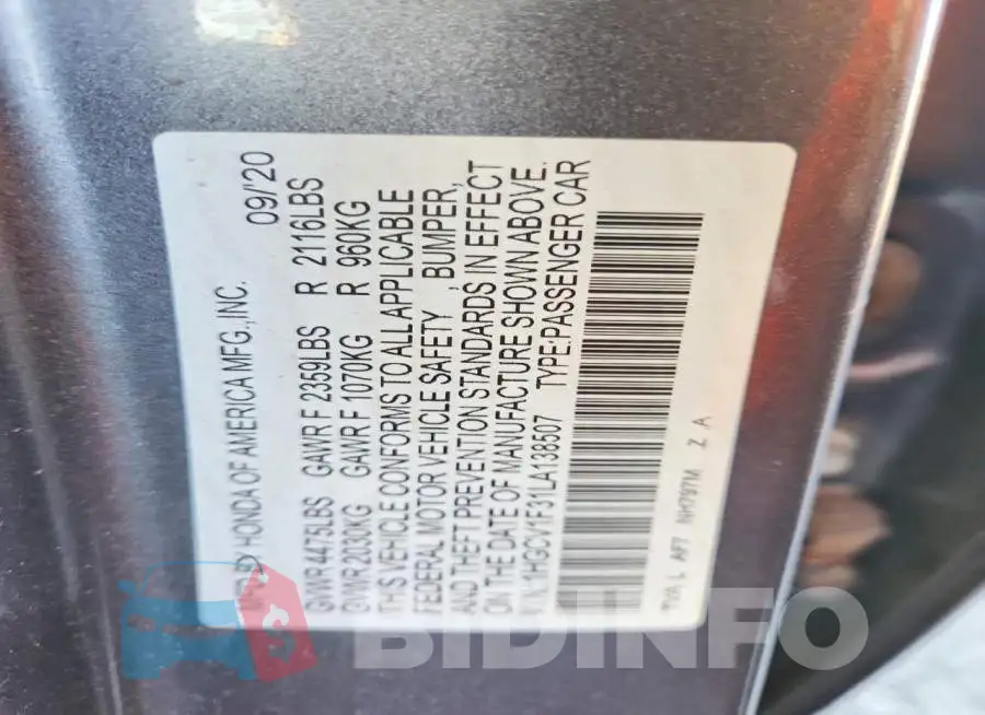 1HGCV1F31LA138507 Photo# 12