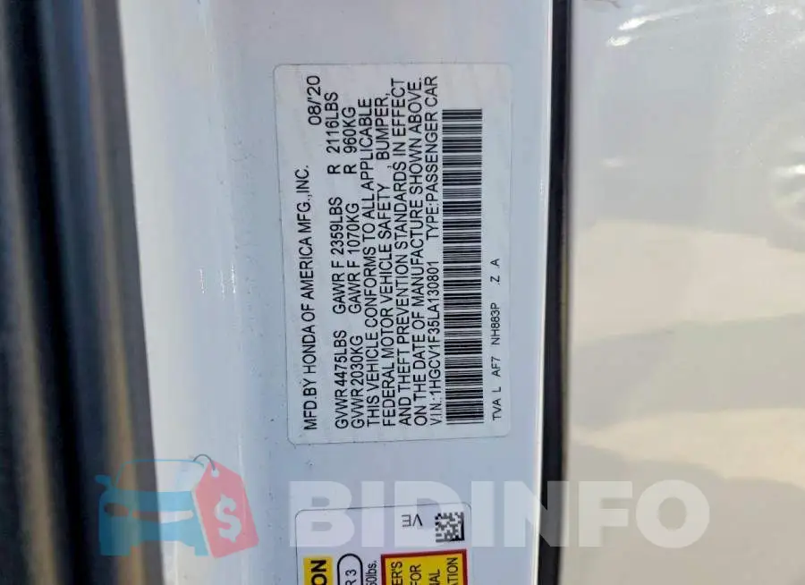 1HGCV1F35LA130801 Photo# 13