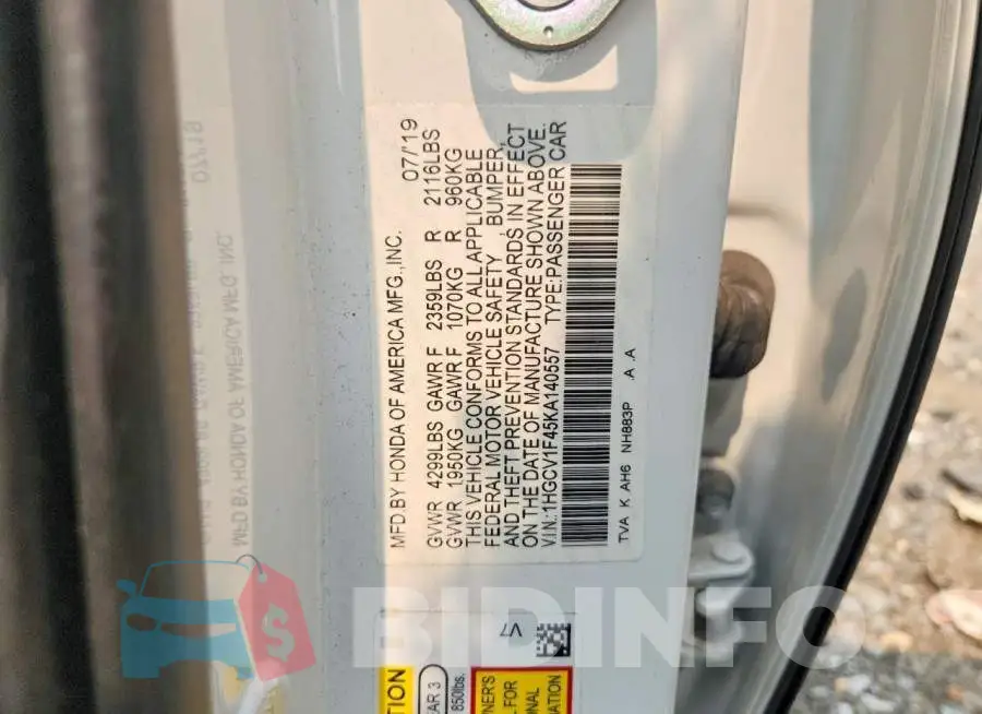 1HGCV1F45KA140557 Photo# 12
