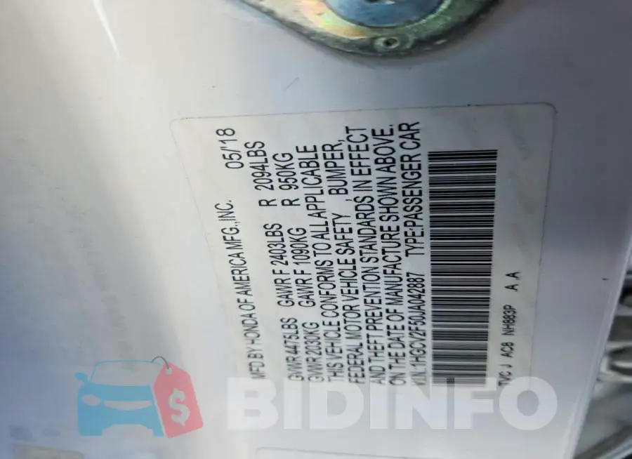 1HGCV2F50JA042887 Photo# 12