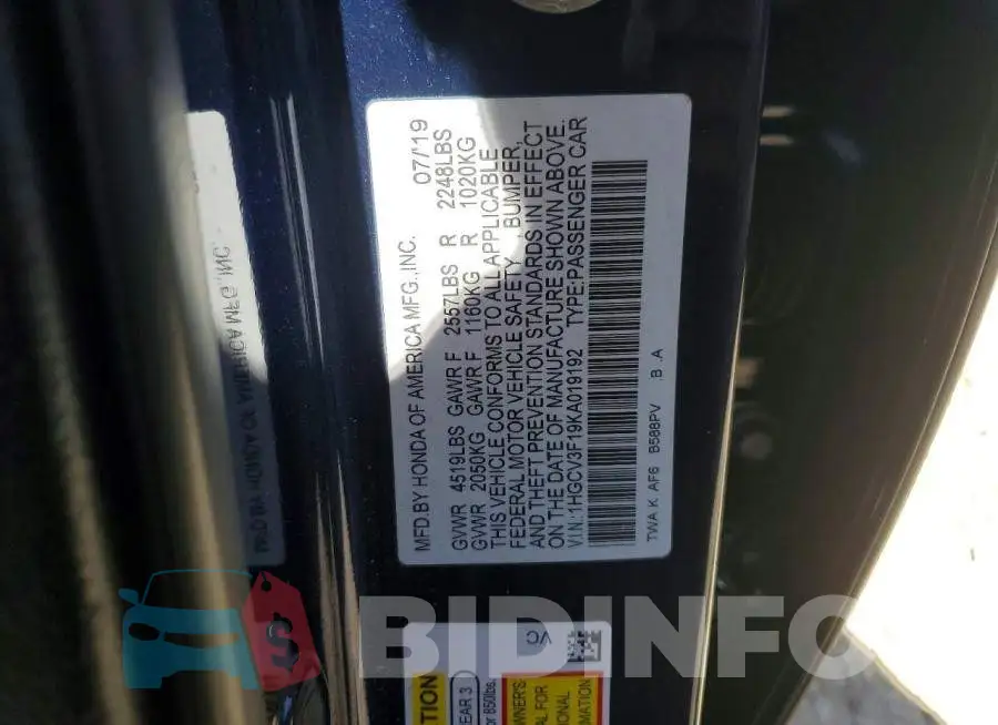 1HGCV3F19KA019192 Photo# 12