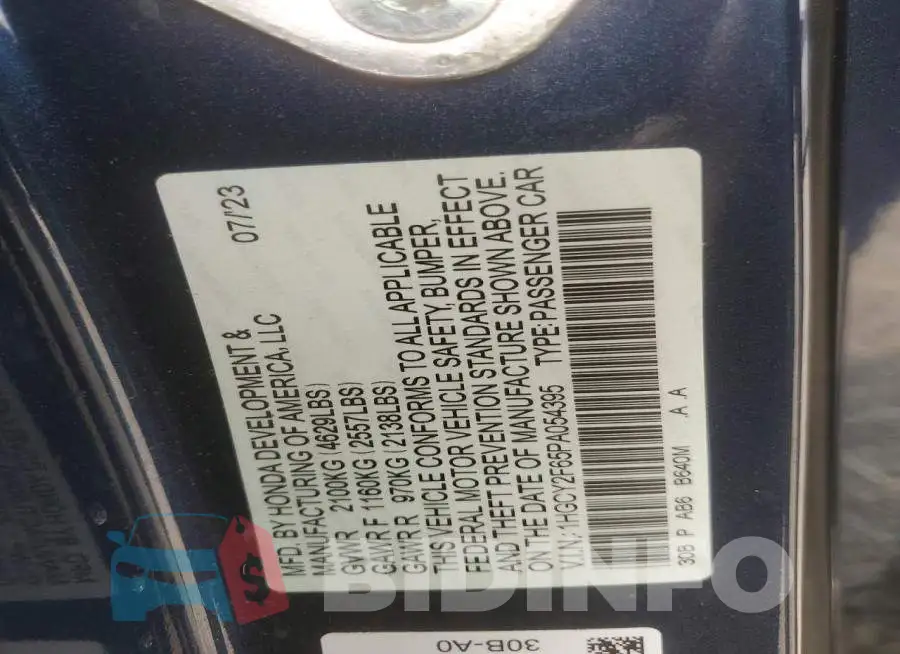 1HGCY2F65PA054395 Photo# 12