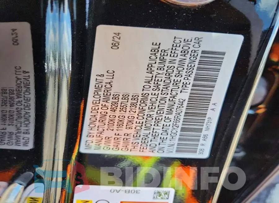 1HGCY2F66RA076442 Photo# 12