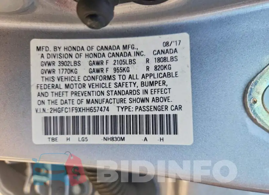 2HGFC1F9XHH657474 Photo# 13