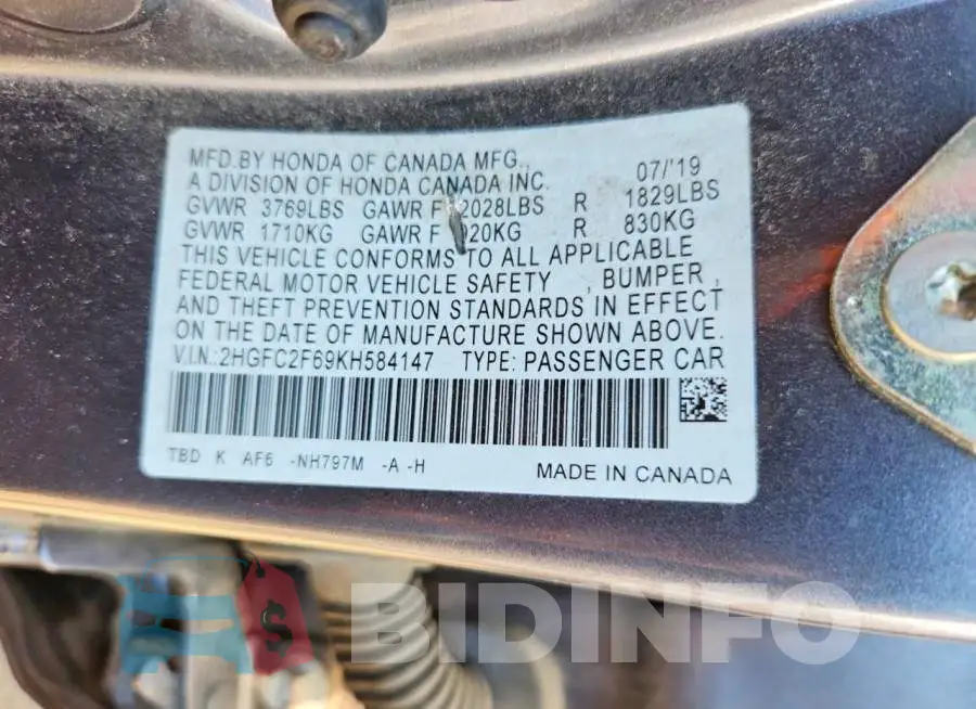 2HGFC2F69KH584147 Photo# 13