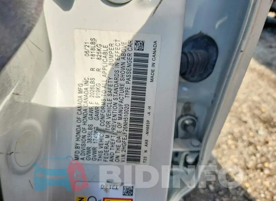 2HGFE2F26NH510020 Photo# 12