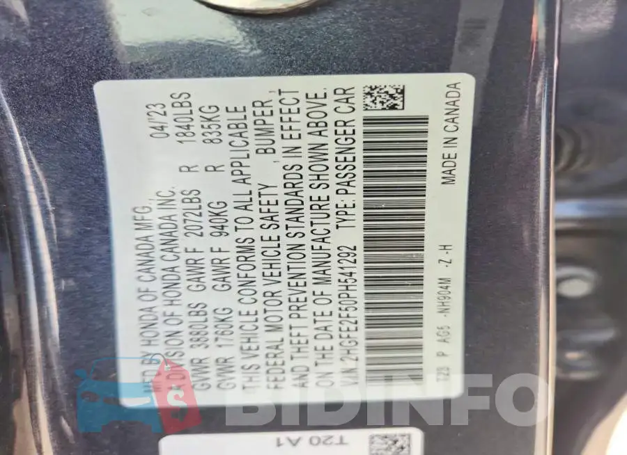 2HGFE2F50PH541292 Photo# 12