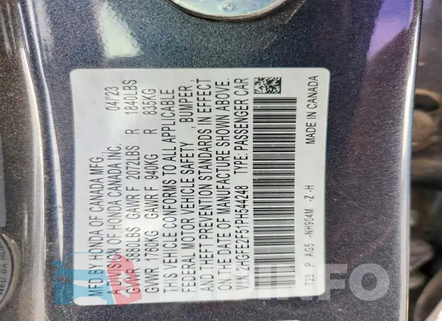 2HGFE2F51PH544248 Photo# 13