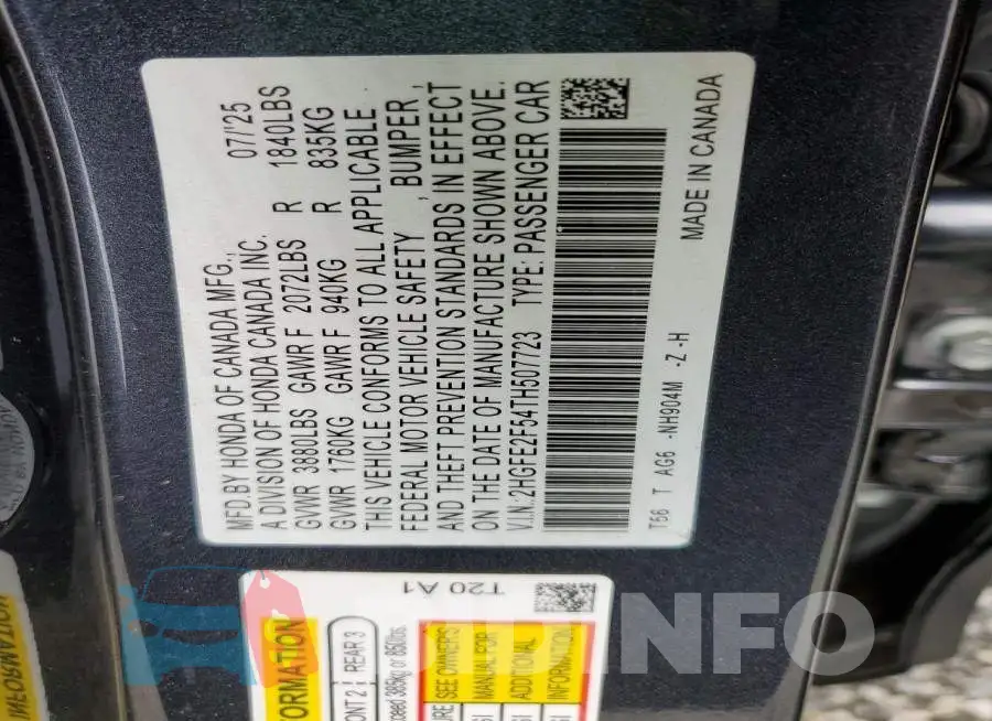 2HGFE2F54TH507723 Photo# 12