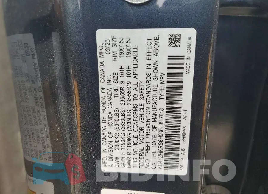 2HKRS6H90PH817618 Photo# 13