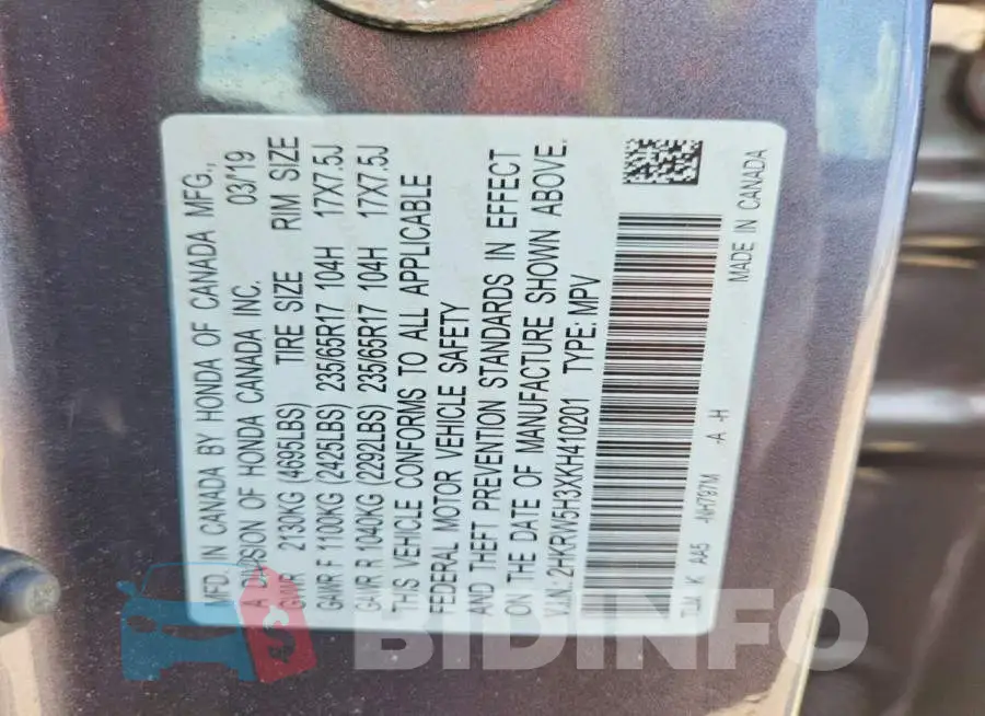 2HKRW5H3XKH410201 Photo# 13