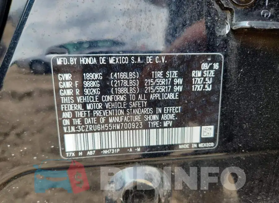 3CZRU6H55HM700923 Photo# 12