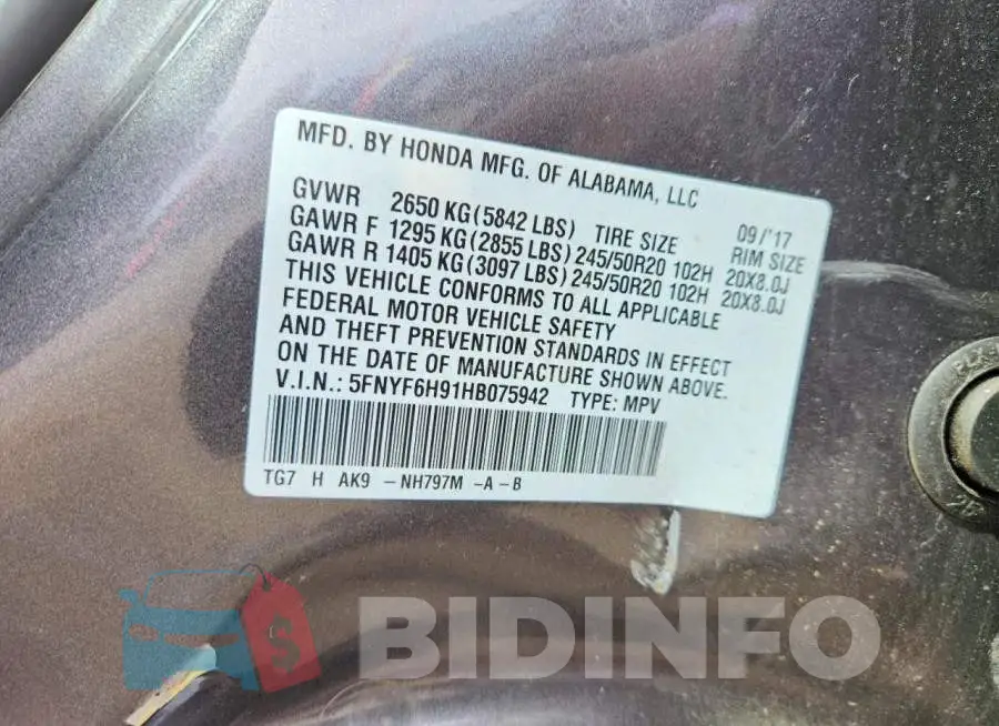 5FNYF6H91HB075942 Photo# 14