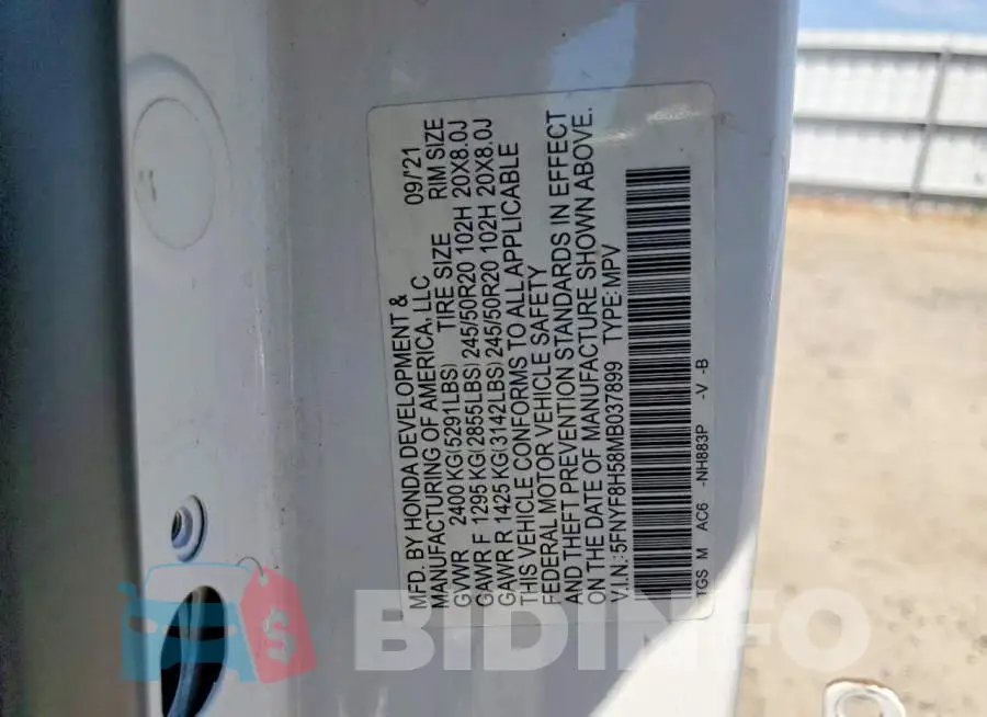 5FNYF8H58MB037899 Photo# 12
