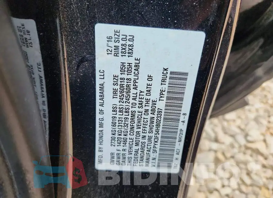 5FPYK3F54HB023397 Photo# 12