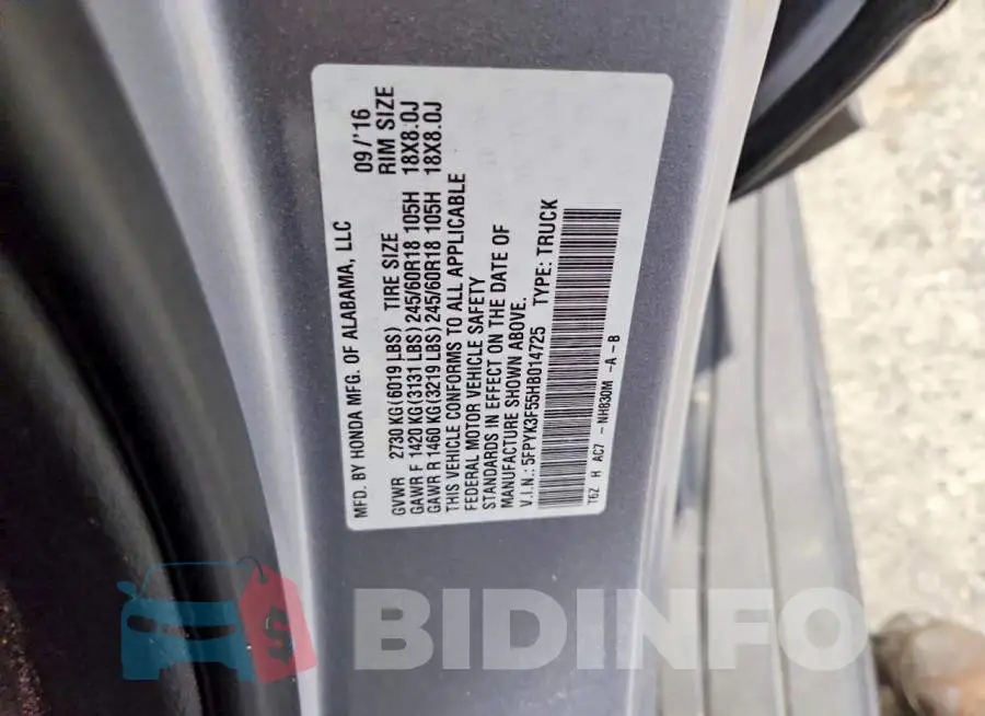 5FPYK3F55HB014725 Photo# 13
