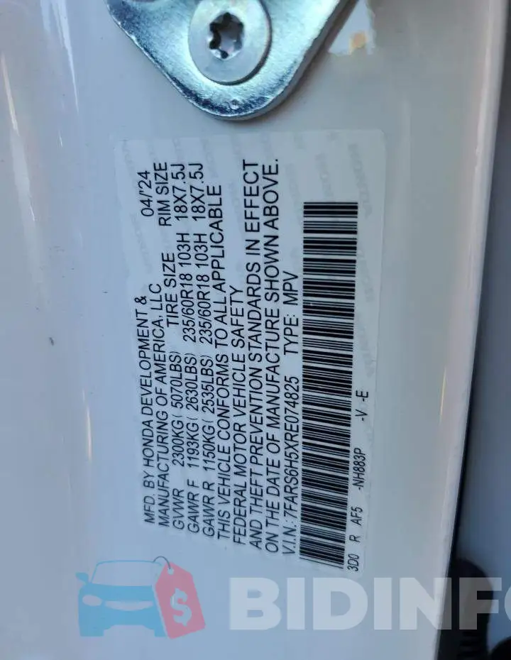 7FARS6H5XRE074825 Photo# 13