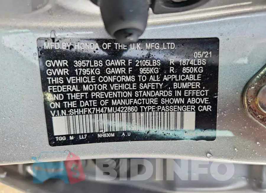 SHHFK7H47MU422860 Photo# 13